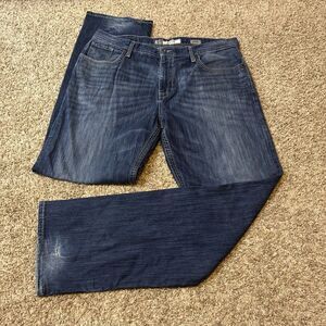 BKE Seth Straight Leg Jeans Mens 40XLx36 Blue Faded Whiskered Denim Dark Wash